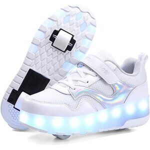 Kid's White New Upgraded Wheels Shiny Dark Roller Skates Skate Beautiful Shoes